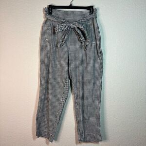 Anthropologie Cartonnier Navy White Gingham Tie‎ Waist Trousers Women's Size 6